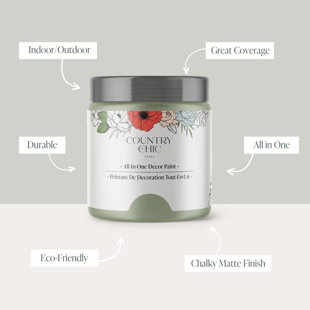 Country Chic All-in-One Chalk Paint for Furniture, Cabinets, Home Decor, Eco-Friendly, Matte Finish, Built-In Primer & Top Coat for Wood, Metal - Sage Advice (Sage Green) - Pint 16 oz (475 ml)