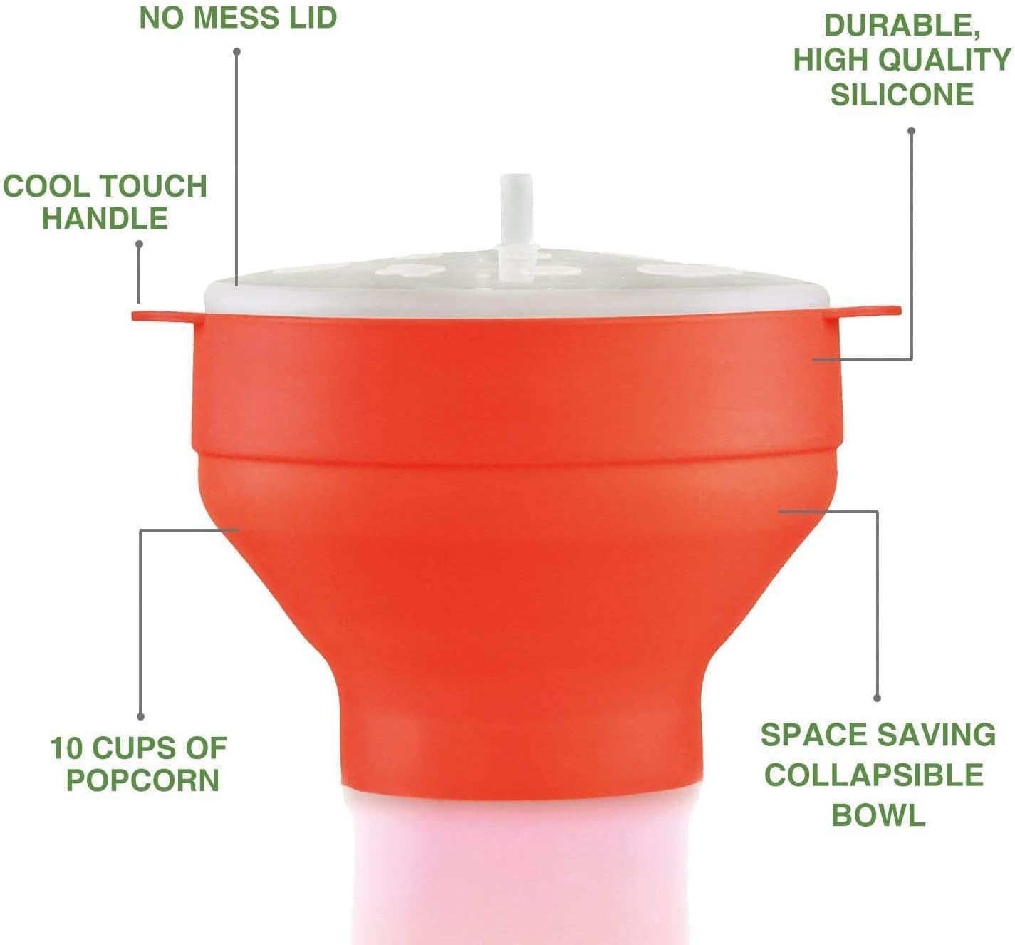 Yomitek Microwave Popcorn Popper, Silicone Hot Air Popcorn Maker Bowl Collapsible with Lid for Home, DIY Popcorn Bucket,No Oil Healthier,PVC & BPA Free- Healthy Instant Kernels Popping (Red)