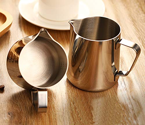 Nicunom 2 Pack Milk Frothing Pitcher, 12oz & 20oz Espresso Steaming Pitcher, Stainless Steel Milk Frother Steamer Cup, Perfect for Espresso Coffee Cappuccino Latte Art, Tick Mark Inside