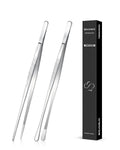2 Pcs 10-inch Cooking Tweezers Tongs Precision Serrated Tips, Stainless Steel Professional Chef Tweezer Kitchen Tools for BBQ, Plating and Serving