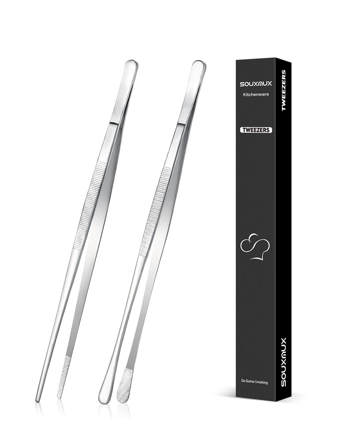 2 Pcs 10-inch Cooking Tweezers Tongs Precision Serrated Tips, Stainless Steel Professional Chef Tweezer Kitchen Tools for BBQ, Plating and Serving