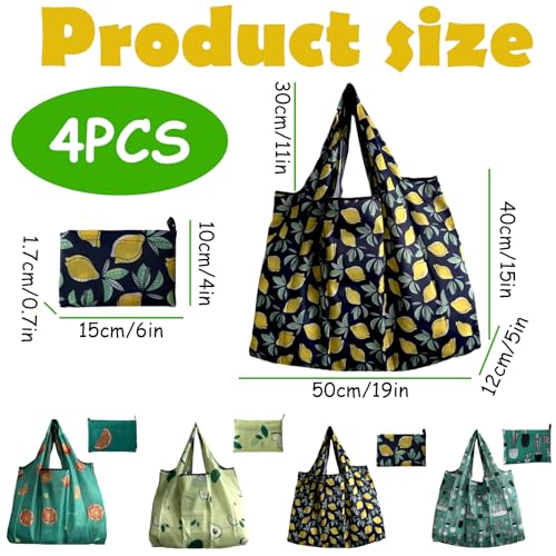 OQOQ 4 Pack Foldable Grocery Bags - Reusable Shopping Bags Tote Bags Folding into Pouch for Shopping Travel Home Organization Outdoor Camping(B)