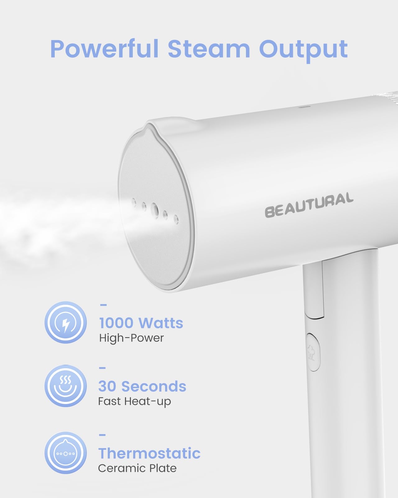 BEAUTURAL Steamer for Clothes, Foldable Handheld Clothing Wrinkles Remover for Garments, 30-Second Fast Heat-up, Portable Fabric Steamer for 120V Countries, Not for Use in 220V Such as Europe