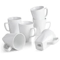 WishDeco White Coffee Mugs Set of 6, Ceramic Coffee Cups 14 oz / 400 ml, Modern Tea Mugs, Porcelain Tea Cups, Large Mug for Latte, Cappuccino, Milk, Juice, Square Bottom, Microwave and Dishwasher Safe
