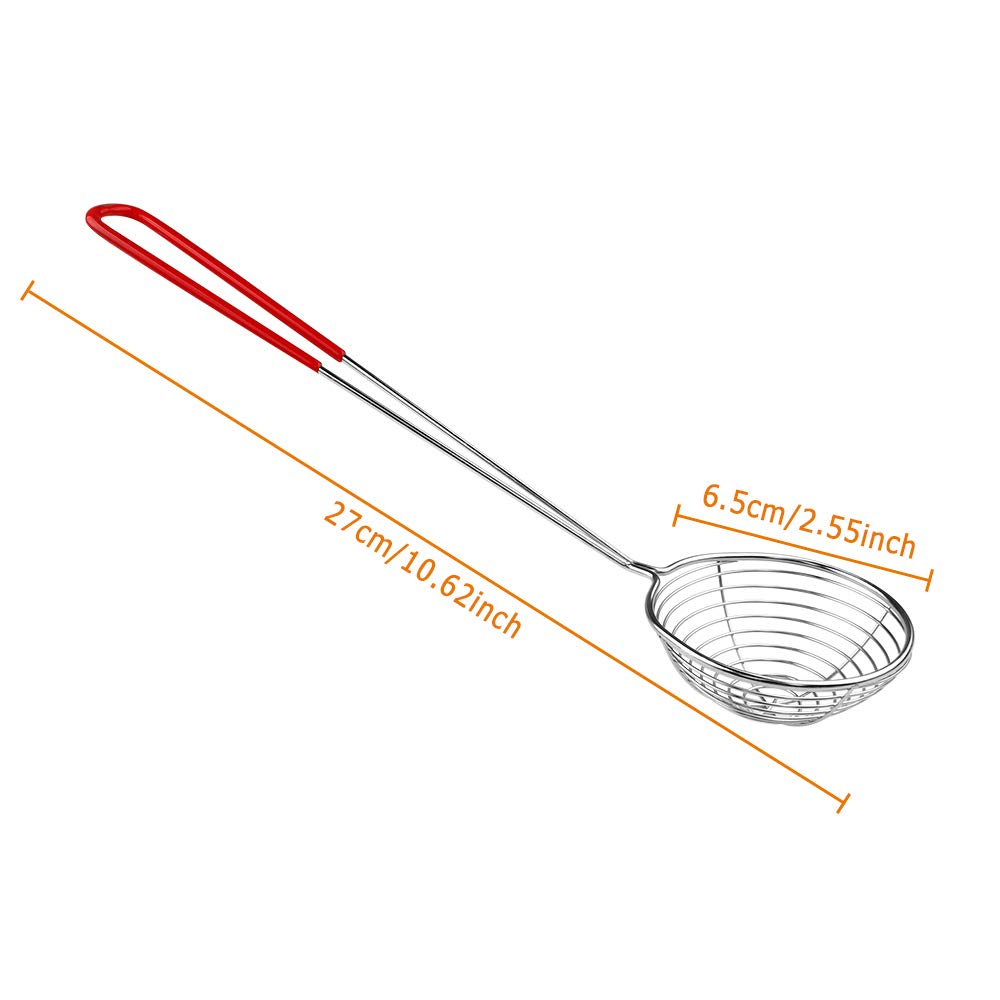 8 Pieces Stainless Steel Spider Strainer Spoon Small Wire Skimmer Colander with Handle for Hot Pot, Tortellini and Meatball
