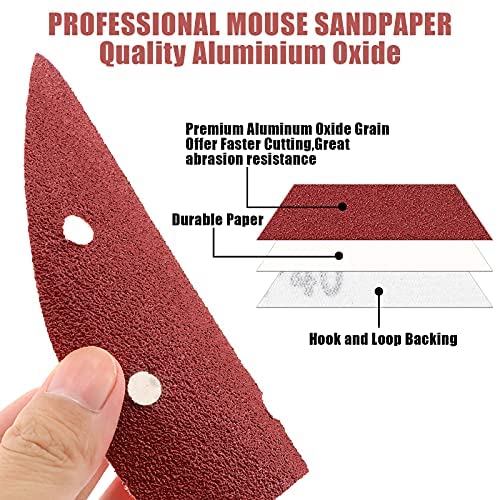 120 PCS Mouse Detail Sandpaper Sanding Sheets, Hook and Loop Sanding Pads Assorted 40/80/120/320/400/600 Grits Mouse Sander Pads for Grinding and Polishing
