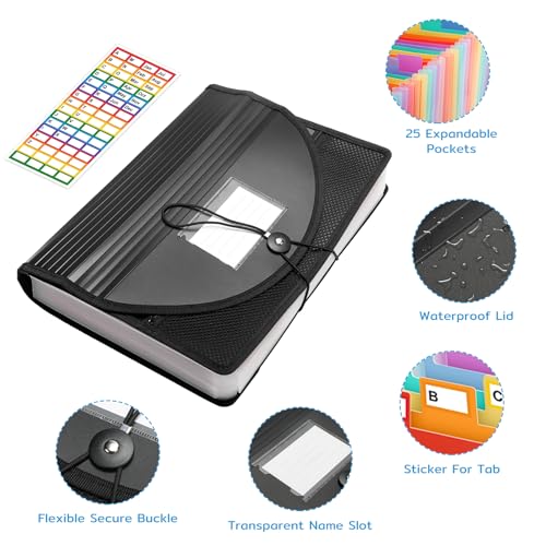 Ceecysaa Expanding File Folders 25 Pockets Accordion File Organizer,High Capacity A4/ Letter Size Filing Organizer, Folders for Document Receipt, Paper Holder with Divider Tab
