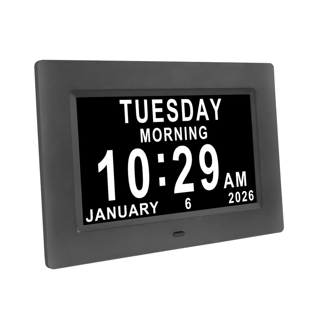 Dementia Clocks for Seniors,7 Inch Clock with Day and Date for Elderly,12 Alarms Option,Auto Dimmable,Large Number Digital Clock with Large Display
