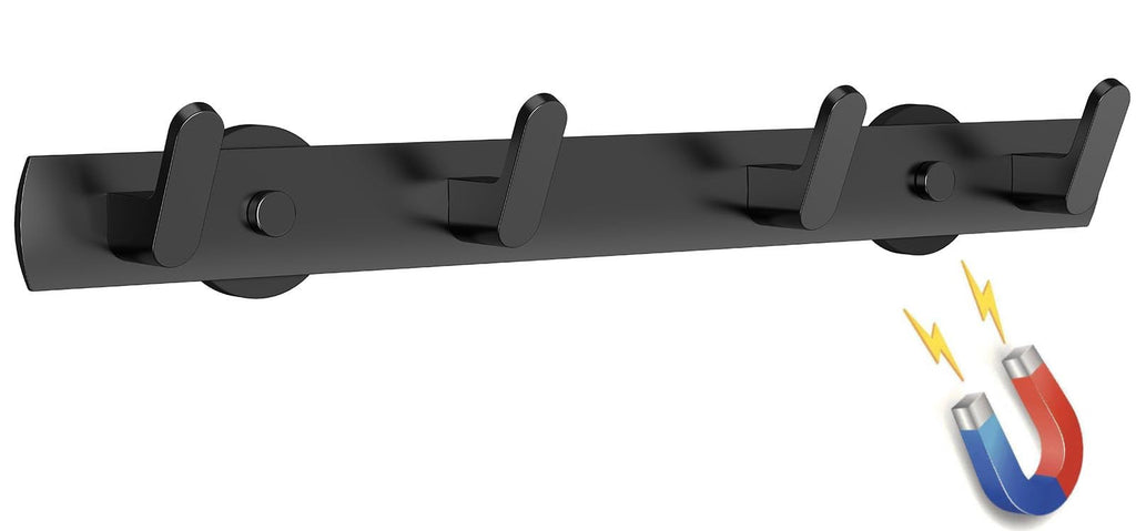 Sumlache Strong Magnetic Coat Hooks-4 Hooks Matte Black Magnetic Hanger Holder-Heavy Duty Magnetic Rack for Hanging Coat, Bag, Helmet, Backpack (4 Hooks)