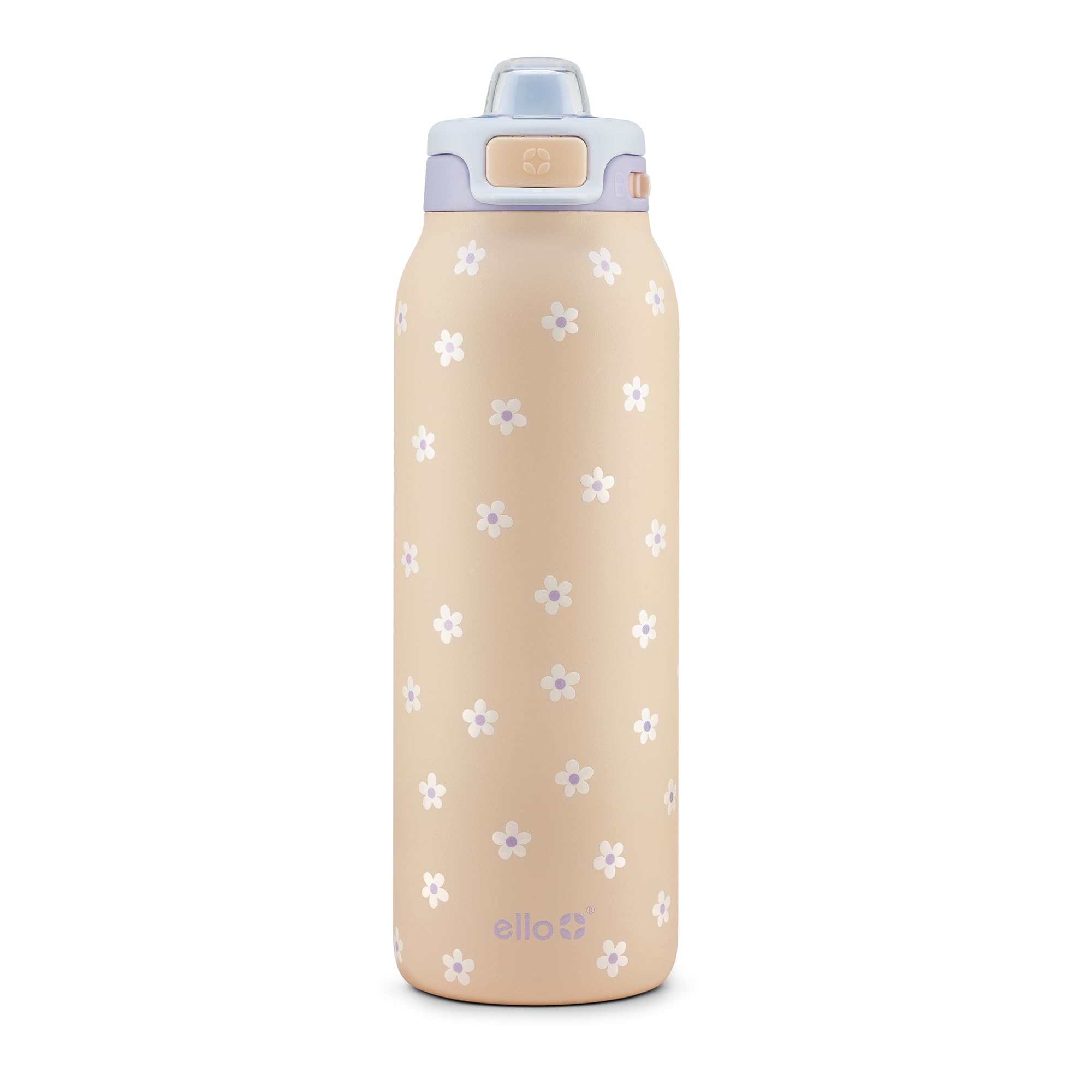 Ello Pop & Fill 32oz Stainless Steel Water Bottle with QuickFill Technology, Double Walled and Vacuum Insulated Metal, Leak Proof Locking Lid, Straw and Chug, Reusable, BPA Free, Gloss Daisies