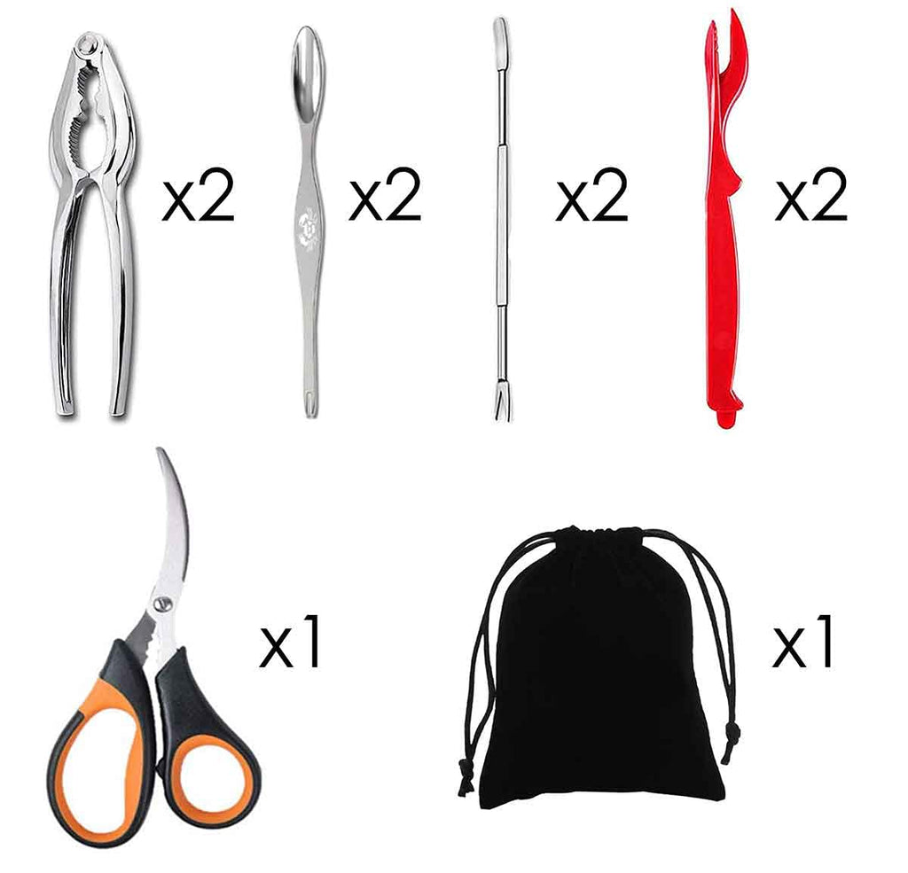 Artcome 10 Piece Seafood Tools Set - 2 Crab Crackers, 2 Lobster Shellers, 2 Seafood Forks, 2 Wide Crab Forks, 1 Seafood Scissors and 1 Storage Bag