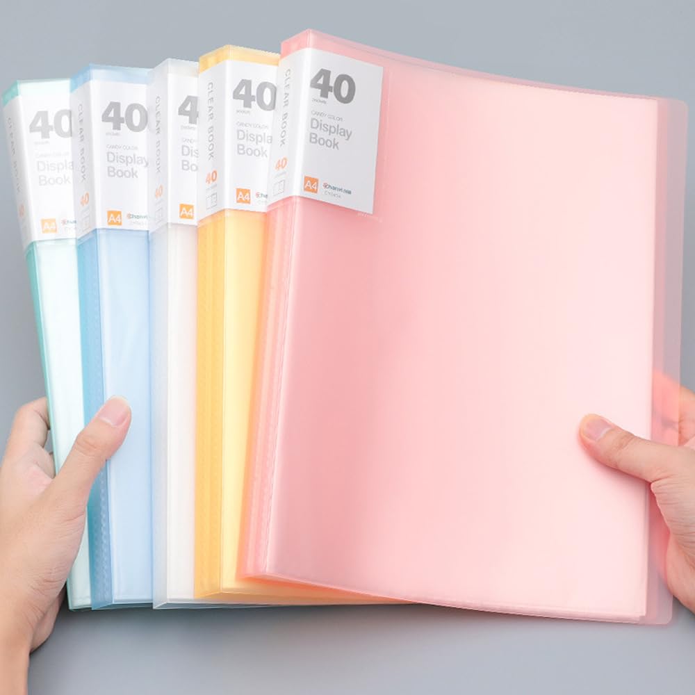 40 Pockets Display Book RUIFUNETEK Presentation Book with Clear Sheet Protectors A4 Binder with Plastic Sleeves 80 Pages Bound Sheet Protectors for Document Artwork and Photo (5 Color, 5 Pack)