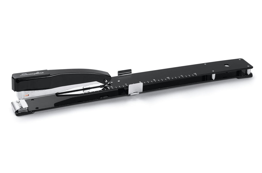 Swingline Long Reach Stapler with Built-in Ruler and Adjustable Locking Paper Guide, Black (7471134121)