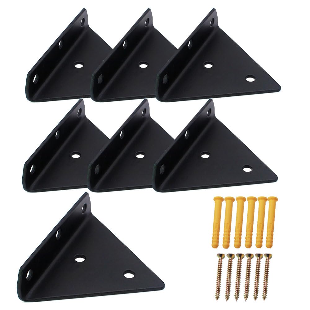 6 Pcs Black Shelf Brackets,3 inch Heavy Duty Metal Triangle Shaped Brackets,Wall Mounted Brackets for Shelves,Hidden Shelf Bracket with Screw