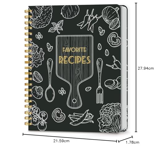 LuBudingJoy Blank Recipe Notebook to Write in Your Own Recipes, Full Page Sprial Hardcover Personal Recipe Organise, Recipe Journal Hold 140 Recipes (Black)