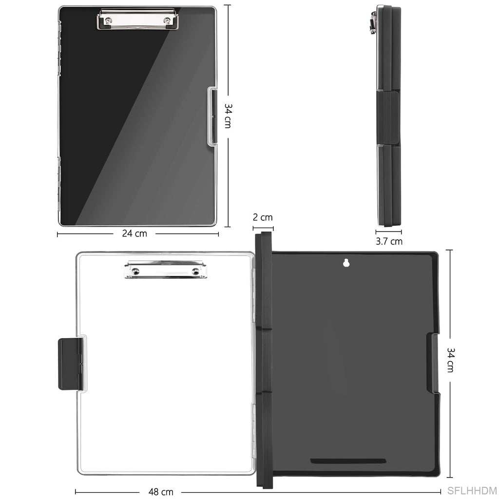 SFLHHDM Clipboard with Storage,Heavy Duty Clip Boards 8.5x11 with 2 Storage Case,Clear Visible Top Panel Storage Clip Board,Side Opening Board,Nursing Clipboards Folder Case for Office-Black