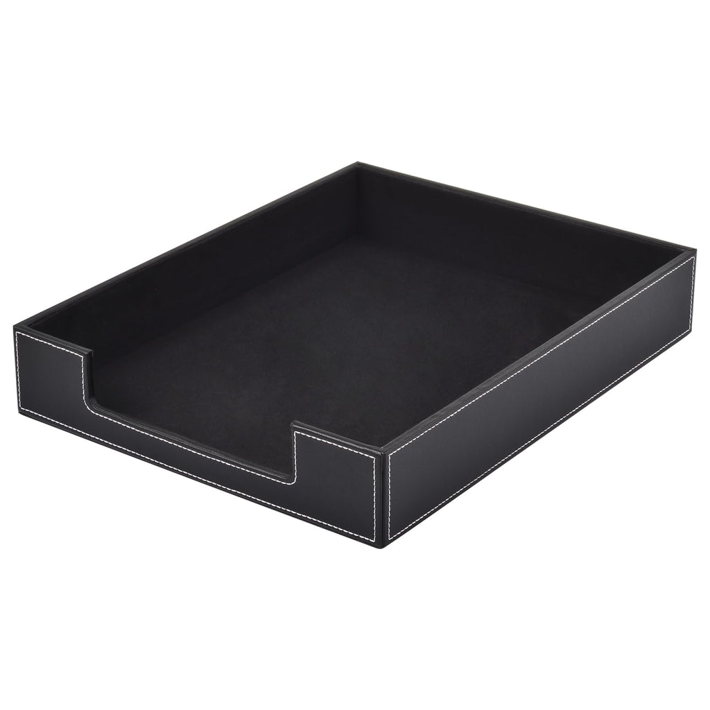 Leather Letter Tray, Office Supplies Multipurpose Desk Organizer, Mail, Paper, Files, Magazines, Jewelry, Cosmetics,Stackable Office Organization Drawers,Black