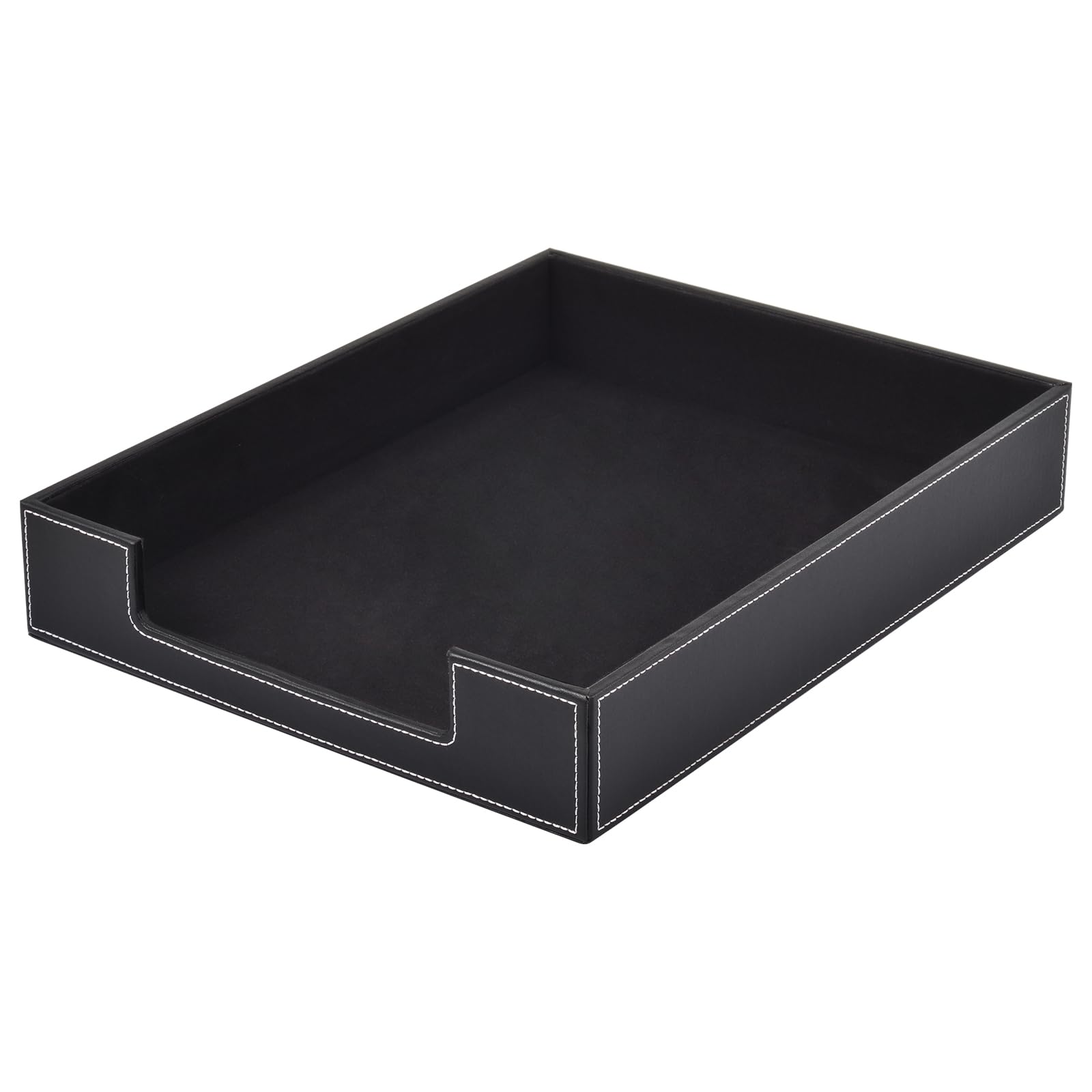 Leather Letter Tray, Office Supplies Multipurpose Desk Organizer, Mail, Paper, Files, Magazines, Jewelry, Cosmetics,Stackable Office Organization Drawers,Black