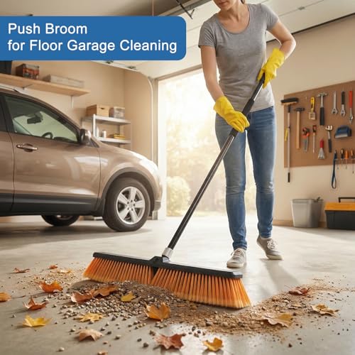 PBHEPJ 18 Inchs Push Broom Outdoor Heavy Duty, Shop Broom with 60" Long Bandle for Cleaning Outdoor or Indoor Tile, Garage, Shop, Deck, Concrete, Wood, Stone, Patio Floor