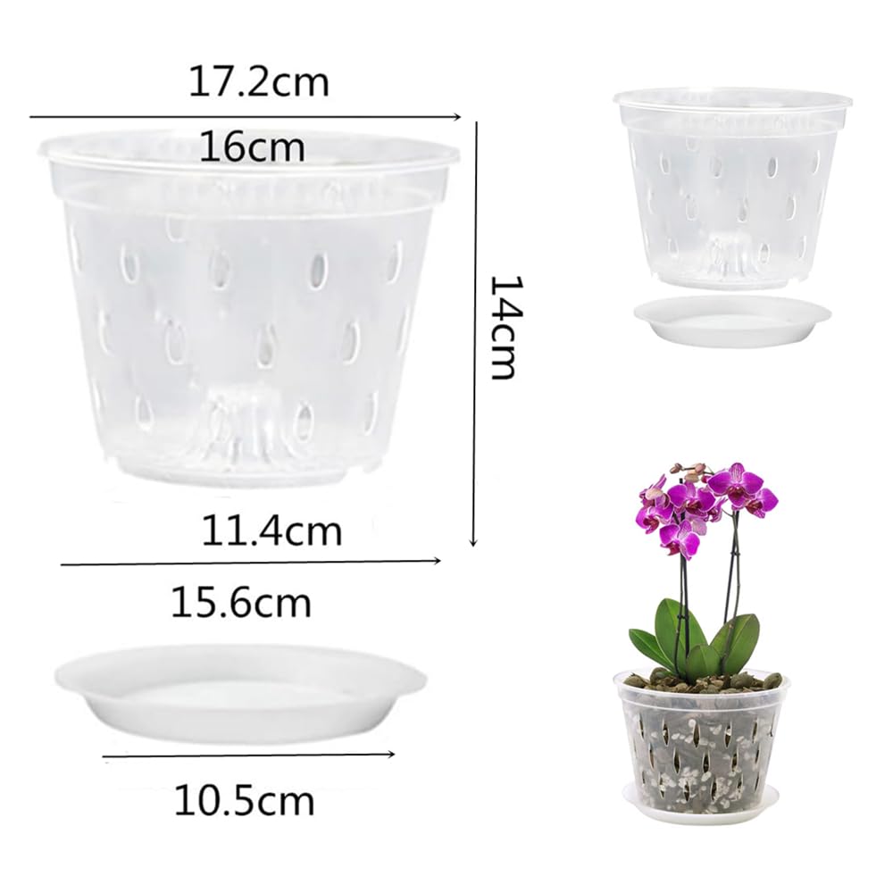 4Pack Orchid Pots,6.67 Inches Breathable Slotted Orchid Planters, Orchid Pots with Holes and Saucers, Plastic Flower Plant Pots Indoor and Outdoor, Breathable Flower Pot Home Decor Nursery Pots