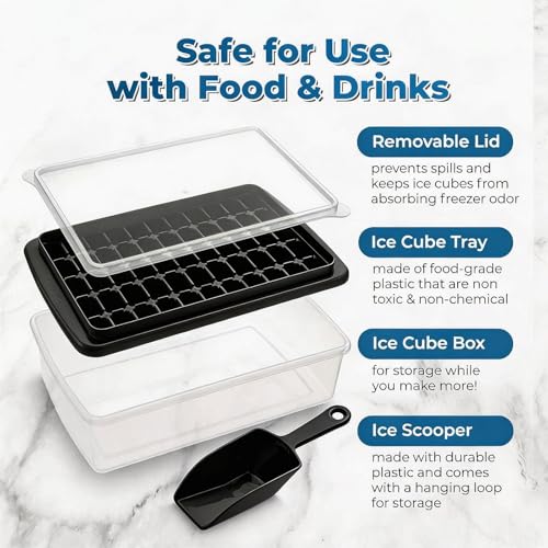 ARTLEO Ice Cube Tray with Lid and Bin for Freezer, Easy Release 55 Nugget Ice Cube Maker Tray & Mold, Ice Tray with Cover, Storage Container, Scoop. Flexable Durable Plastic, BPA Free