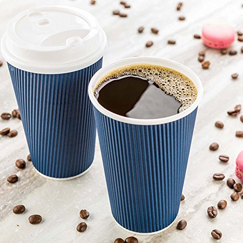 Restaurantware Ripple Wall Coffee Cups 25 Count 16 Ounce Insulated Midnight Blue Paper Cups, Rolled Rim Spill-Resistant Disposable Paper Non-Slip for Coffee, Beverages