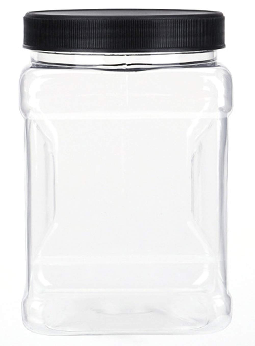 Lawei 6 Pack Clear Plastic Square Jars - 32 Oz Containers with Easy Grip Handles for Dry Goods, Cookies, Candy and More