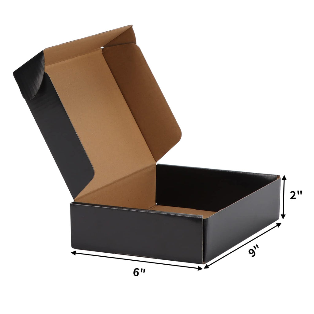 EXYGLO 25 Pack 9x6x2 Shipping Boxes, Black Corrugated Cardboard Boxes for Packaging Small Business, Moving, Shipping, Mailing, and Storing