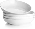 DOWAN 8.5" Pasta Bowls Set of 4, 30oz White Ceramic Shallow Dinner Bowls for Salad, Soup & Pasta, Stackable and Easy to Clean, Ideal for Everyday Use & Housewarming Gift(Soft White)
