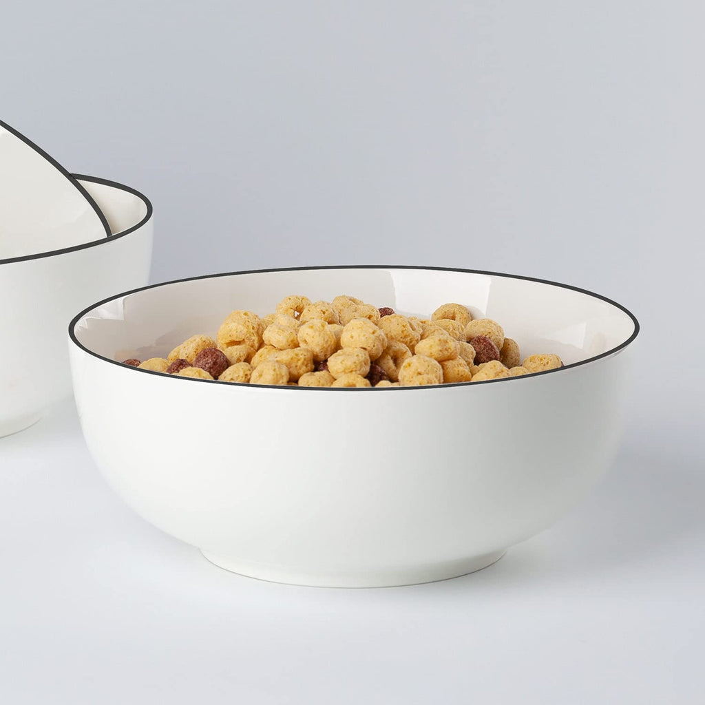 Houlu 40 oz Soup Bowls, Cereal bowls, Pho Bowls, Salad Bowls, Off White Porcelain Bowl Set of 4, 7 inch