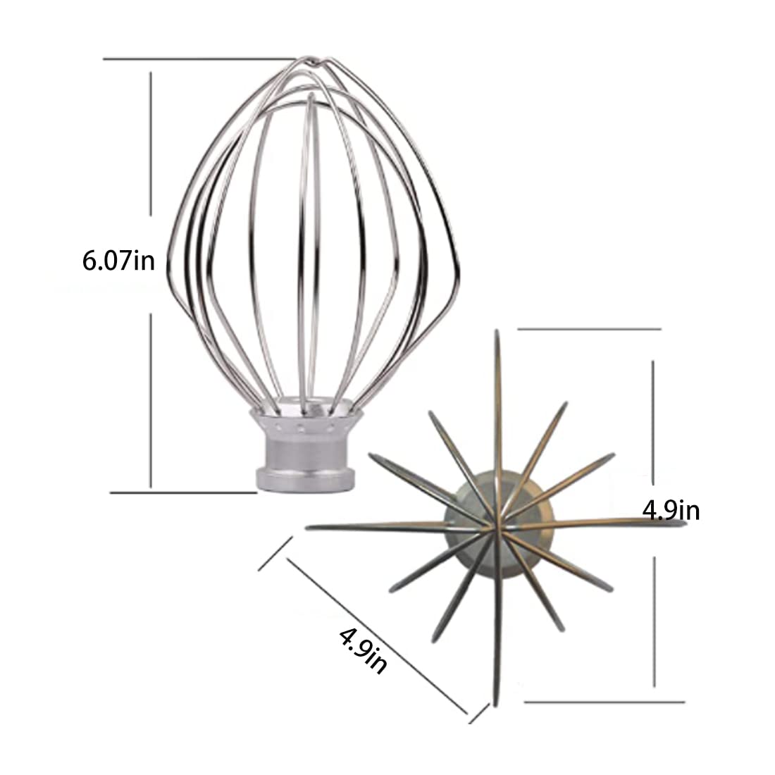 6 Wire Whip 4.5 QT Tilt-Head Stand Mixer for Kitchen Aid K45WW WP9704329 KSM150 KSM160 K45 KSM90 KSM100,Stainless Steel Egg Cream Stirrer,Flour Cake Balloon Whisk