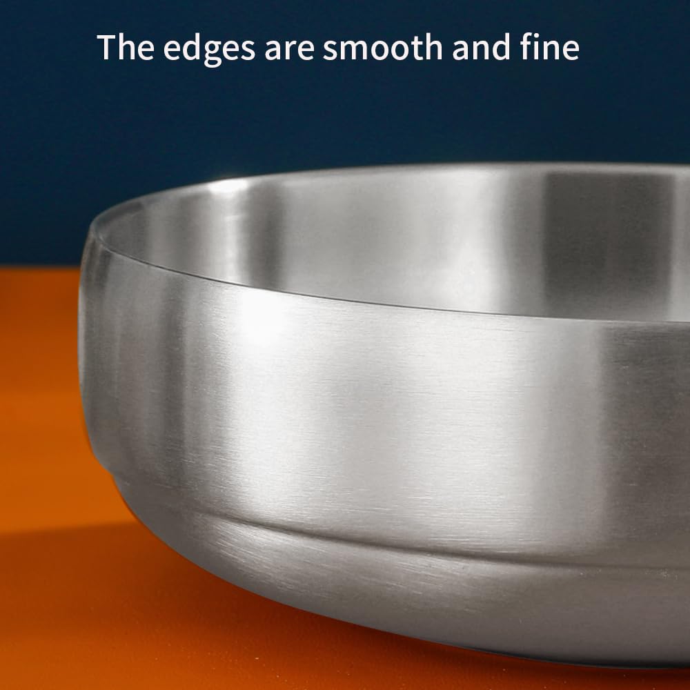 SANQIAHOME 1400ml/21cm Quality Double-Walled 18/8 Stainless Steel Large Salad Bowl,2pcs/Set, Heat-Insulated and Anti-Scald Large Soup Bowl,Silver