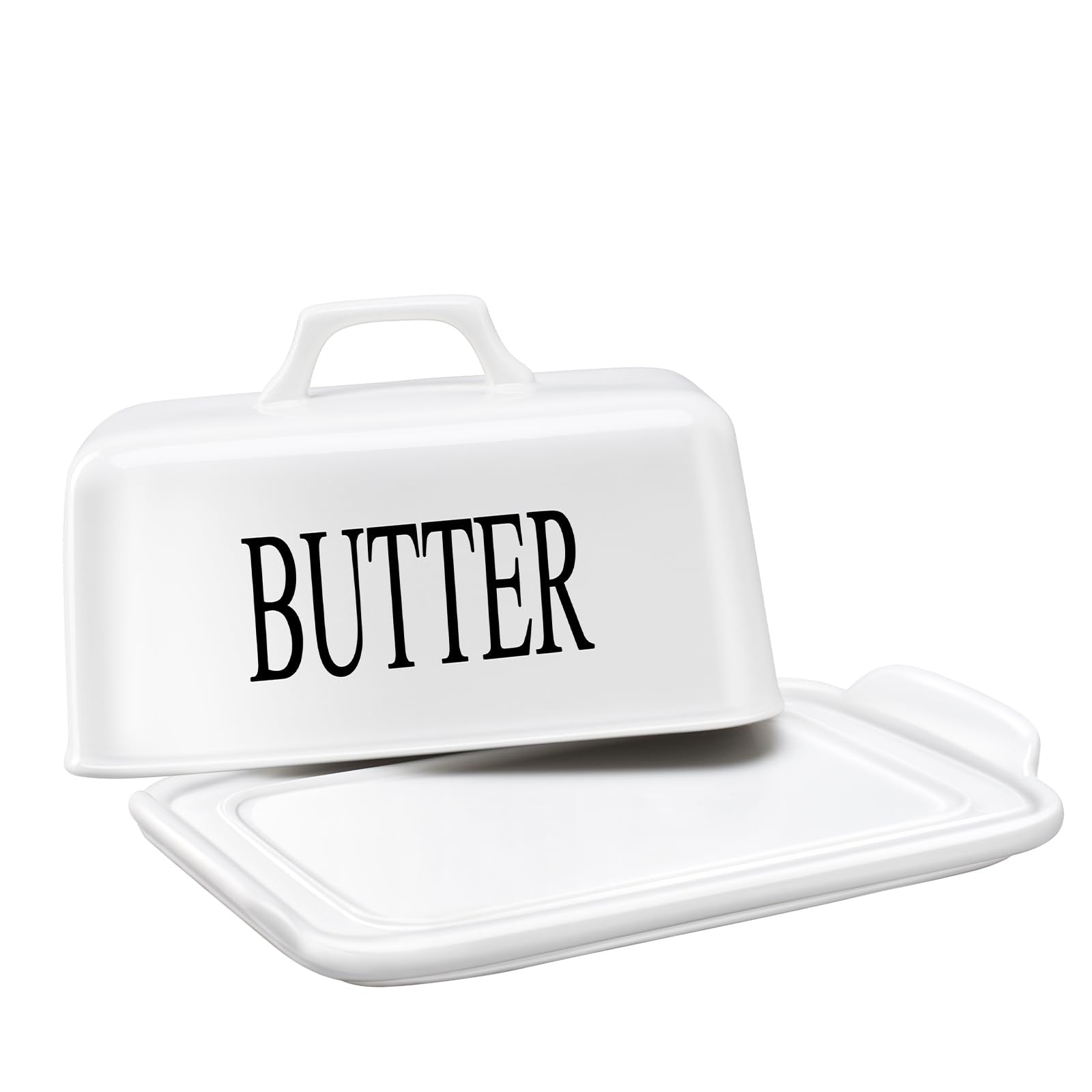 KAIBARE Large Butter Dish for Canadian 1 LB of Butter, Porcelain Butter Keeper with Handle Lid Fit a Whole Pound Block of Butter, Ceramic Butter Storage for Countertop, Butter Container, Color: White