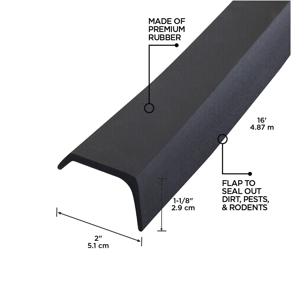 M-D Building Products 3749 Garage Door Bottom Rubber, 16 Feet, Black