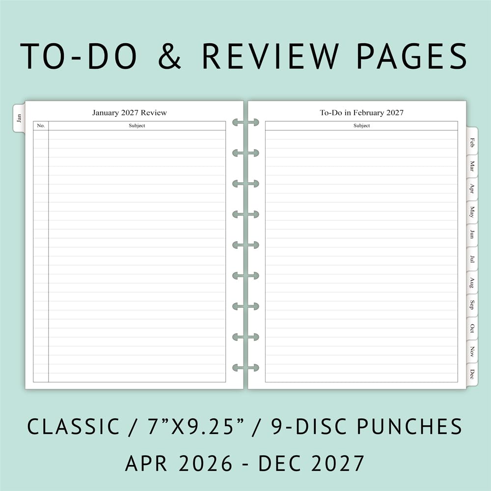 newestor 2026-2027 Planner Refills for Happy Planner Classic Size, Monthly Pages, Apri 2026 - Dec 2027, 9-Disc Punched, 7" x 9-1/4"