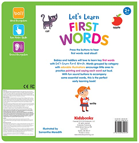 Let’s Learn First Words – Interactive 27-Button Sound Book for Babies & Toddlers with Adorable Art and Real-World Sounds