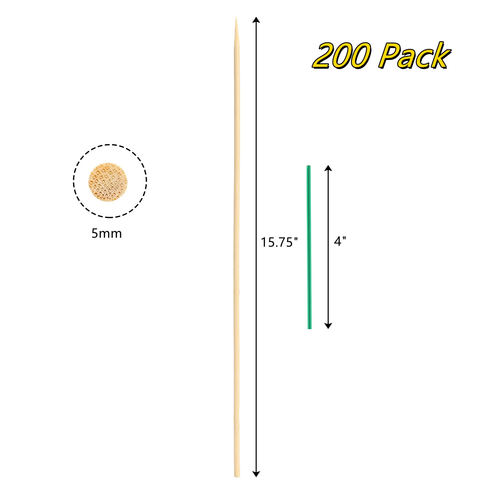 Frcctre 200 Pack 16 Inches Bamboo Plant Stakes, Bamboo Plant Sticks with 200 Pcs 4" Wires, Plants Garden Sticks Wooden Sign Posting Garden Support for Tomatoes, Floral, Potted Plants, Crafts