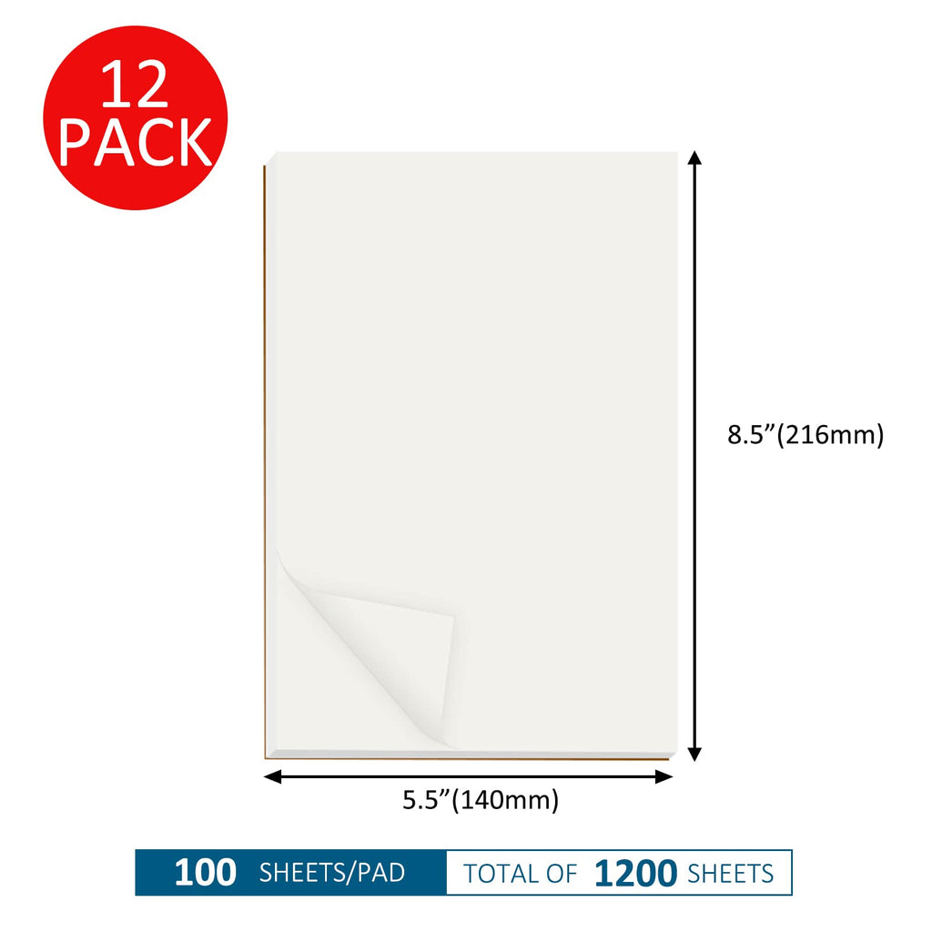 suituts 12 Pads 5.5X8.5 Inch Memo Pads/Scratch Pads/Writing Pads, Blank Note Pads Bulk for Office, School, Business Work (Total 1200 Sheets)