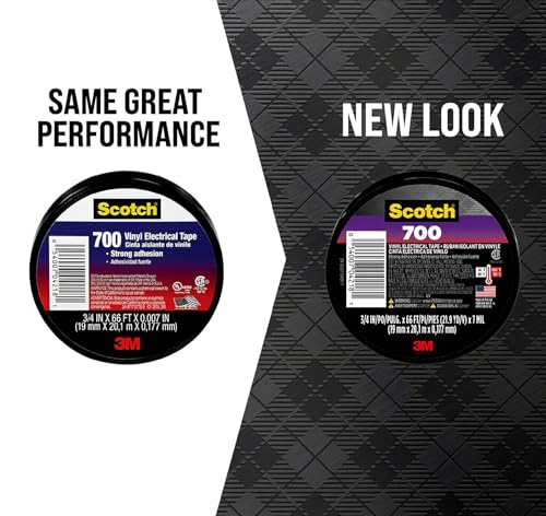 Scotch Vinyl 700 Electrical Tape, 5 Rolls, Black, 3/4-in x 66-ft, Commercial Grade, Rated for Temperatures Up to 194-Degree, Highly Flexible, Stretchy and Conformable (24413-BA-6)