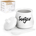 Swetwiny Porcelain Sugar Bowl with Lid and Spoon, 12 Ounces Ceramic Sugar Storage Jar Sugar Dispenser, White Seasoning Container for Home and Kitchen (Sugar)