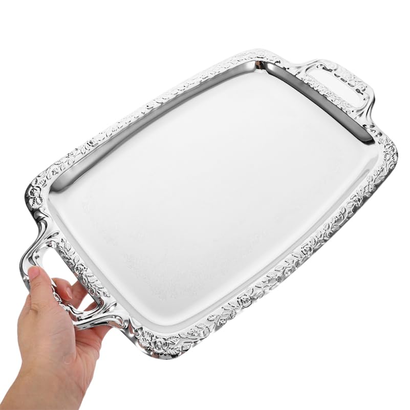 STOBAZA Elegant Stainless Steel Rectangular Food Serving Plate Organized Storage Tray for Snacks Fruits Small Items
