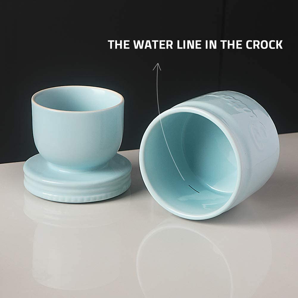 SWEEJAR Porcelain Butter Crock with Lid, Ceramic Butter Container for Soft Butter, French Butter Dish with Water Line Storage for Countertop (Turquoise)