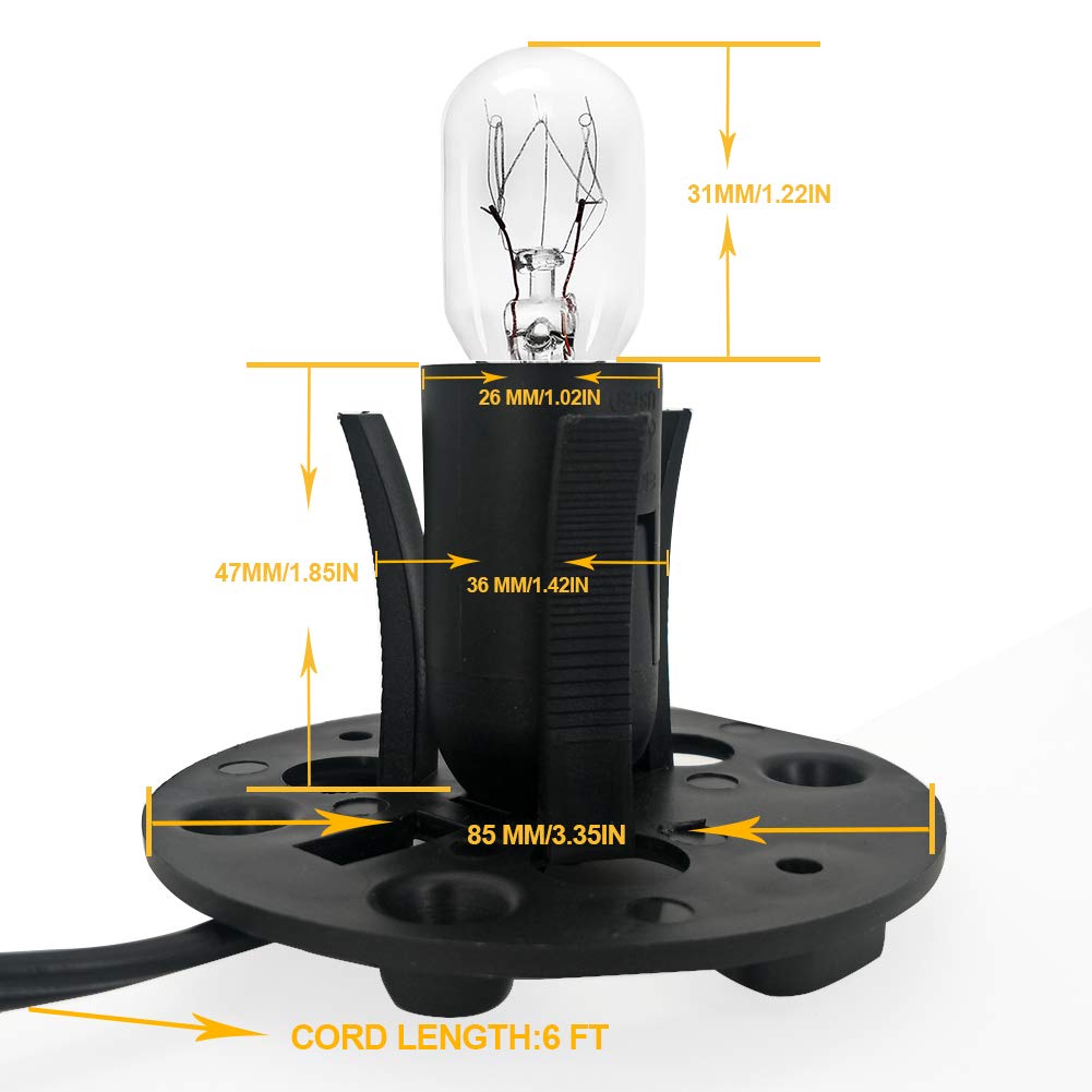 Haraqi Himalayan Salt Lamp Cords(6 Ft/1.8 M) and Bulbs with Dimmer Switch,Original Replacement Cords with Base Assembly (3.34 Inches) and 25 Watt E12 Bulbs for Salt Rock Lamp,2 Cords and 2 Bulbs