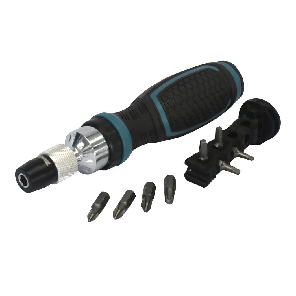 Makita 8-Piece Multi-Bit Ratcheting Screwdriver Set with 3-Position Ratchet, Ergonomic Rubber Grip, in-Handle Bit Storage, 1/4" Hex Quick-Release Chuck