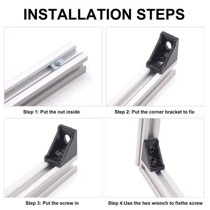 SeekLiny 26Pcs 2028 Corner Brackets Set with 52Pcs M5 T Slot Nuts, 52Pcs M5x8mm Hex Socket Cap Screw and 2Pcs M3 Wrench for 2020 Series Aluminum Extrusion Profile Black