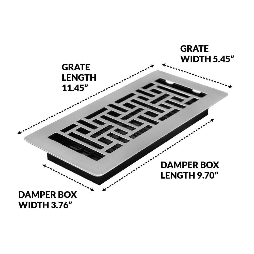 Decor Grates LAJH410-NKL Oriental *NEW* Low Profile Floor Register, 4x10 Inches, Brushed Nickel