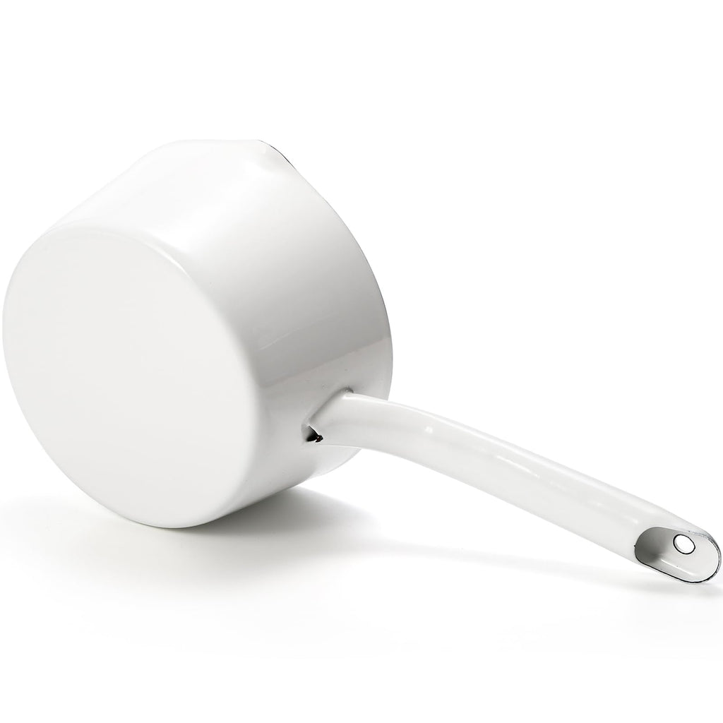 Peohud Enamel Milk Pan, 37 Oz Milk Boiling Pot Stovetop Safe, Mini Butter Warmer Pan with Pour Spout, Nonstick Enamel Saucepan, Milk Melting Boiling Pot for Stove Top, White
