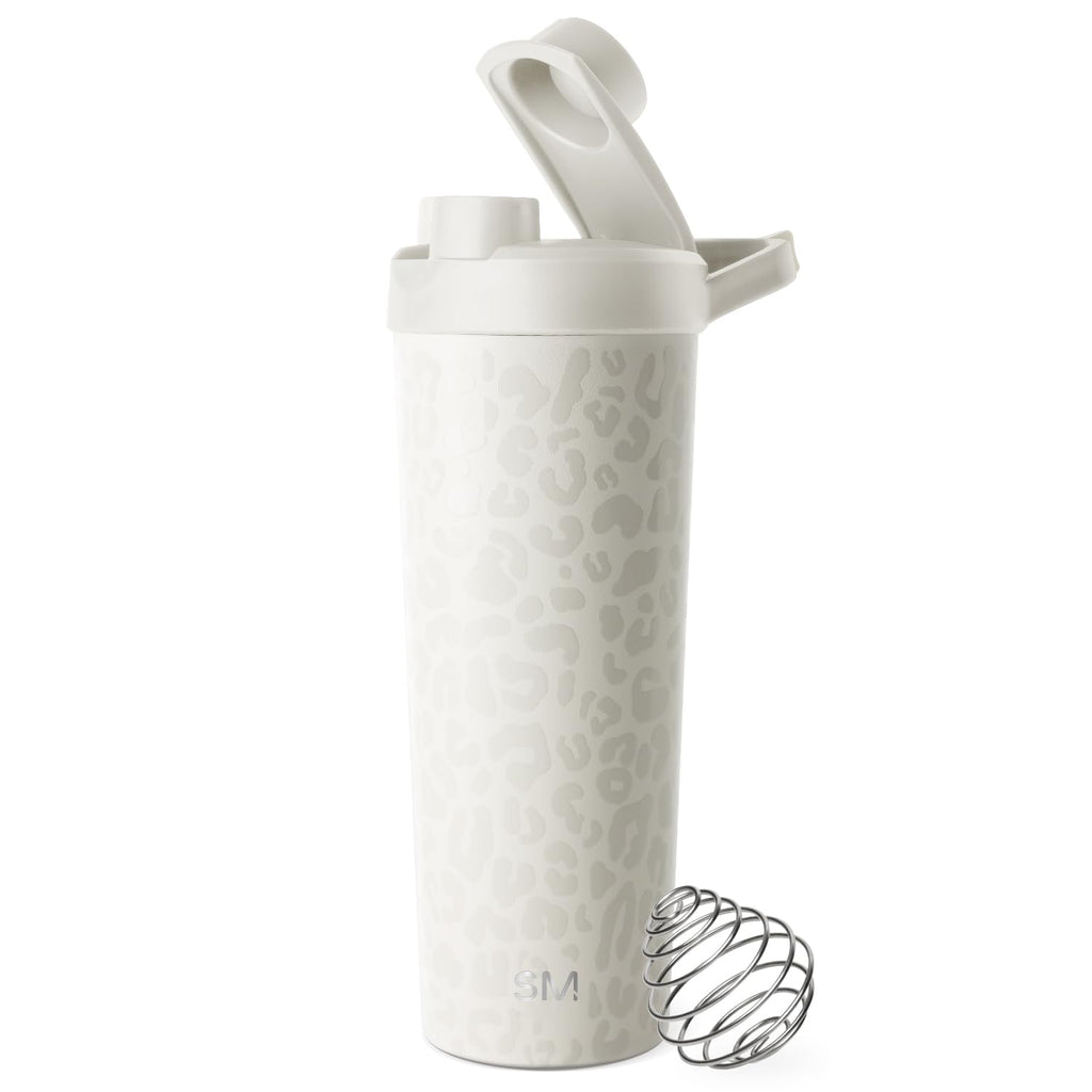 Simple Modern Stainless Steel Shaker Bottle with Ball 24oz | Metal Insulated Cup for Protein Mixes, Shakes and Pre Workout | Rally Collection | Cream Leopard