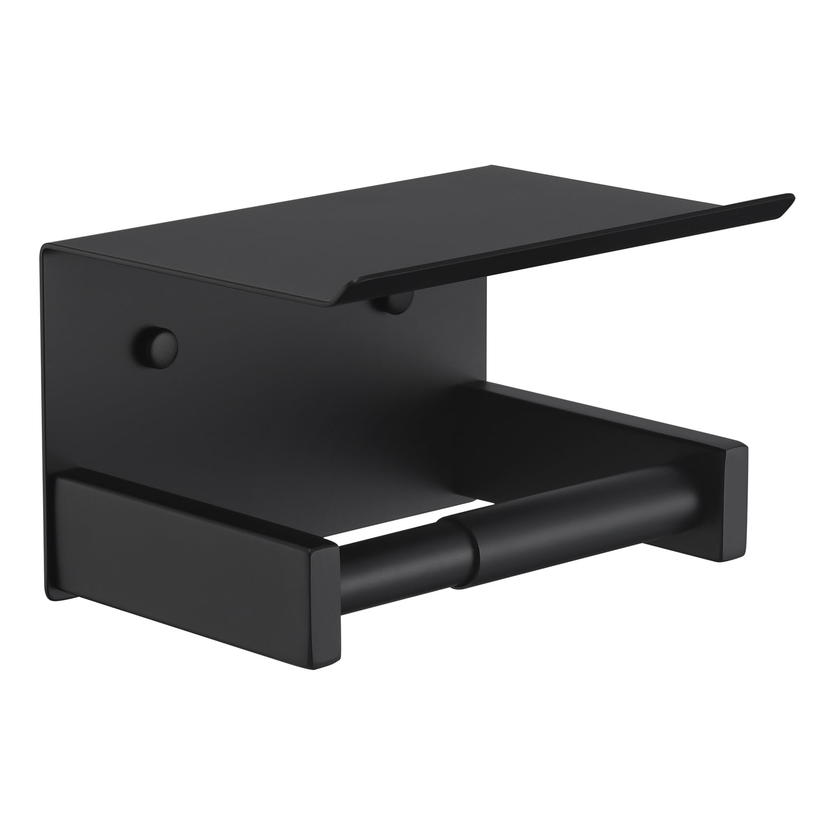 KOKOSIRI Roll Paper Holder Spring Loaded Tissue Paper Holder Bathroom Toilet Roll Holder with Shelf Wall Mounted Stainless Steel Matte Black B2012BK