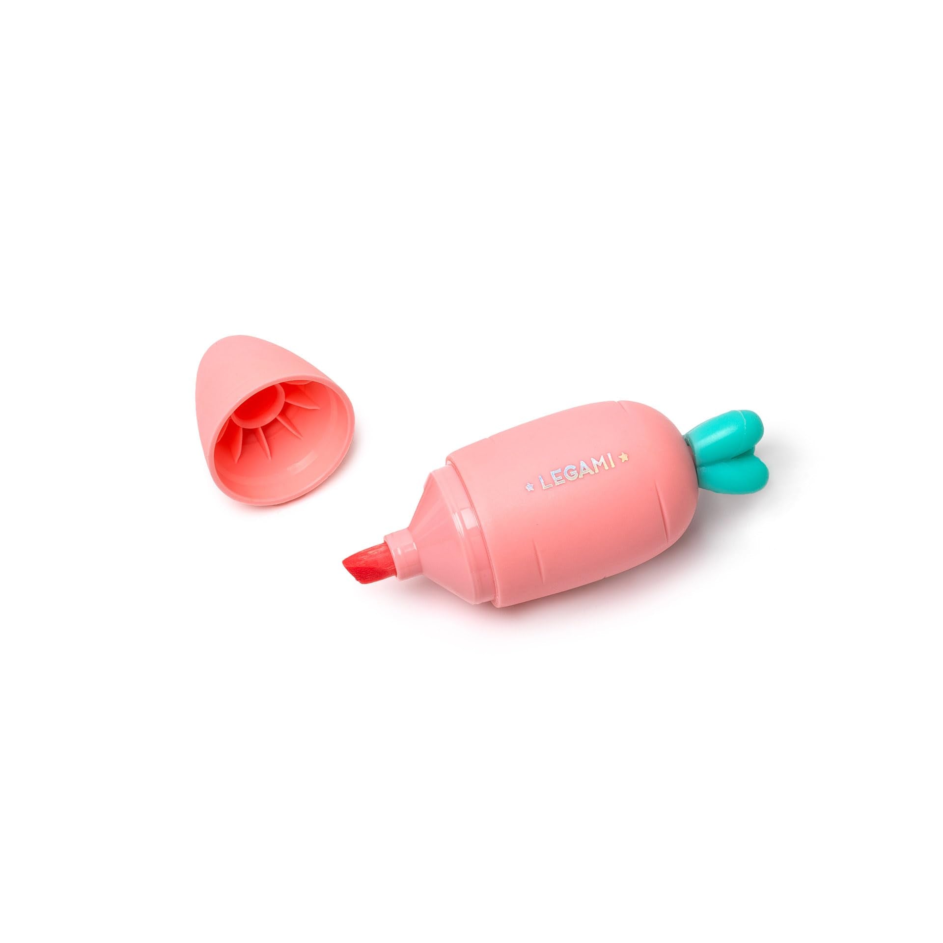 Legami HC0001 Set of 6 Mini Highlighters, Carrate Team, Carrot Shape Highlighters, Water Based Inks, for Fine and Thick Lines, Pastel Colours, Quick Drying